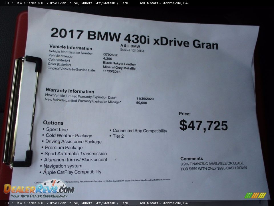2017 BMW 4 Series 430i xDrive Gran Coupe Mineral Grey Metallic / Black Photo #12