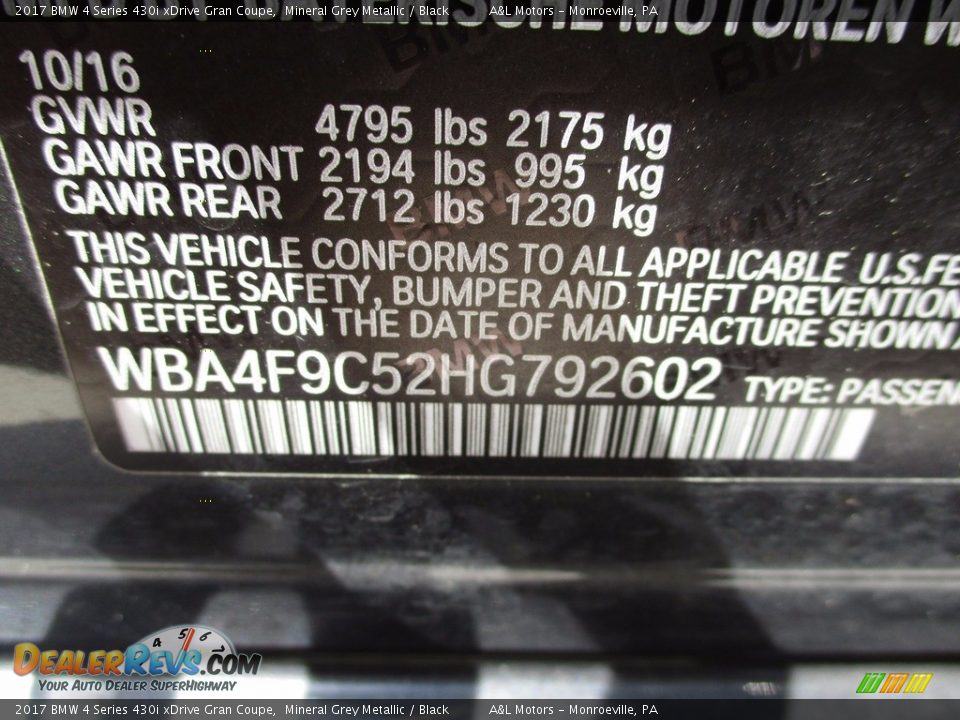 2017 BMW 4 Series 430i xDrive Gran Coupe Mineral Grey Metallic / Black Photo #19