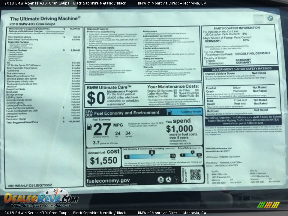2018 BMW 4 Series 430i Gran Coupe Black Sapphire Metallic / Black Photo #10