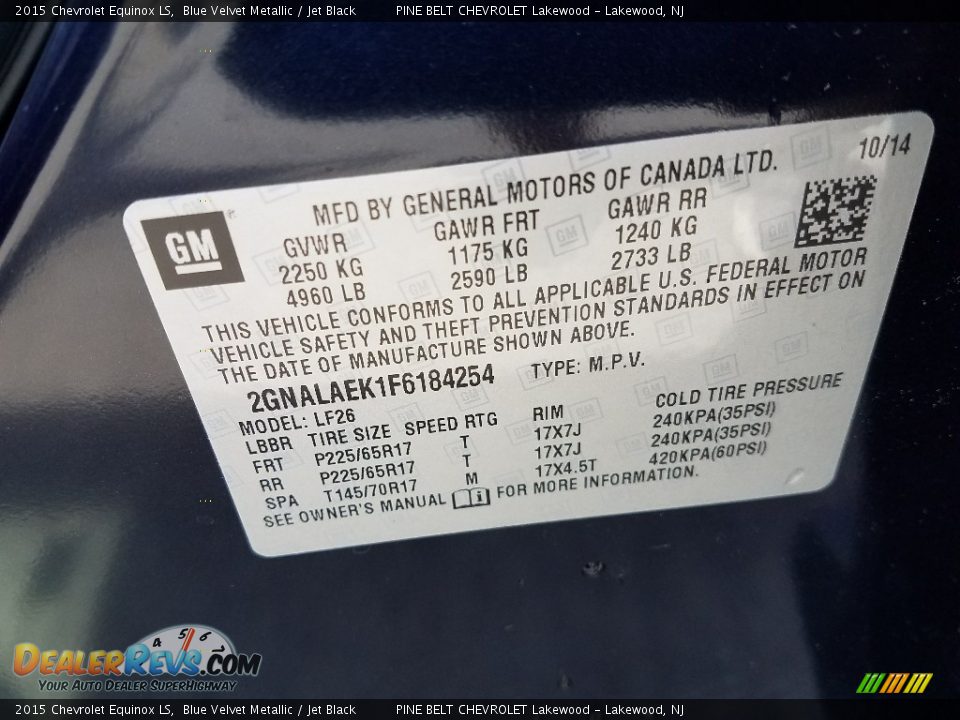 2015 Chevrolet Equinox LS Blue Velvet Metallic / Jet Black Photo #18