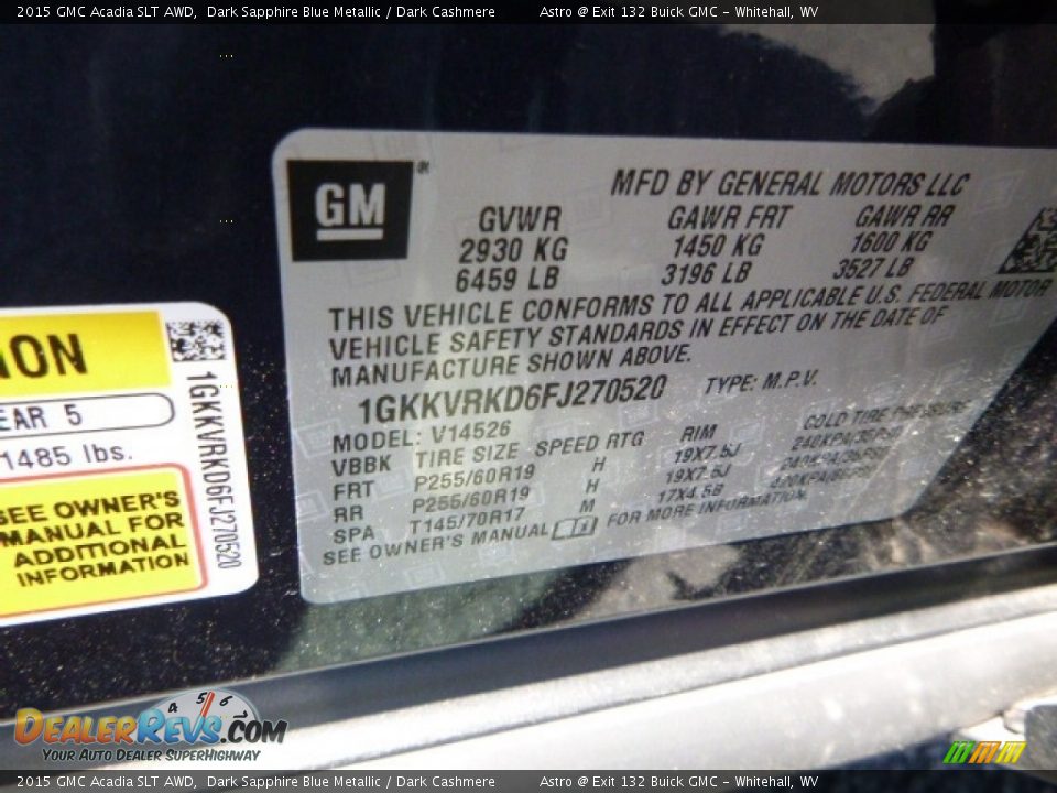 2015 GMC Acadia SLT AWD Dark Sapphire Blue Metallic / Dark Cashmere Photo #16