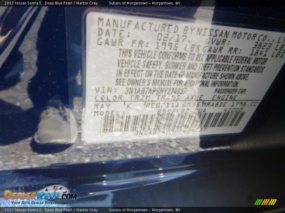 2017 Nissan Sentra S Deep Blue Pearl / Marble Gray Photo #16