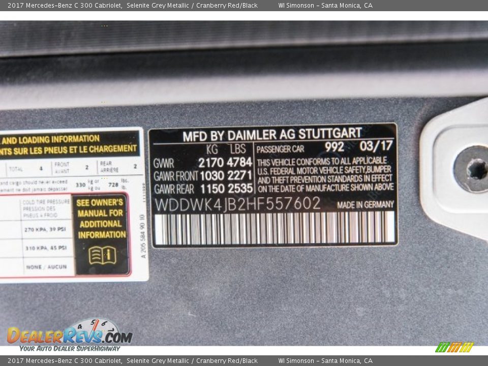 2017 Mercedes-Benz C 300 Cabriolet Selenite Grey Metallic / Cranberry Red/Black Photo #10