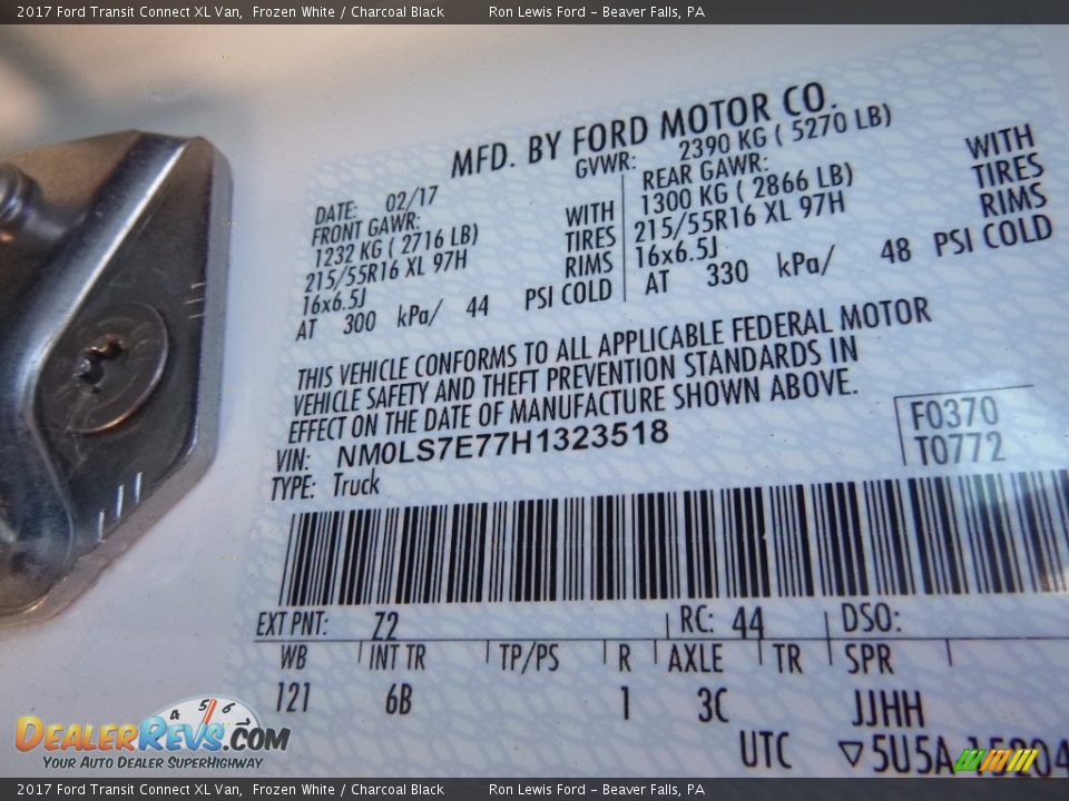 2017 Ford Transit Connect XL Van Frozen White / Charcoal Black Photo #16