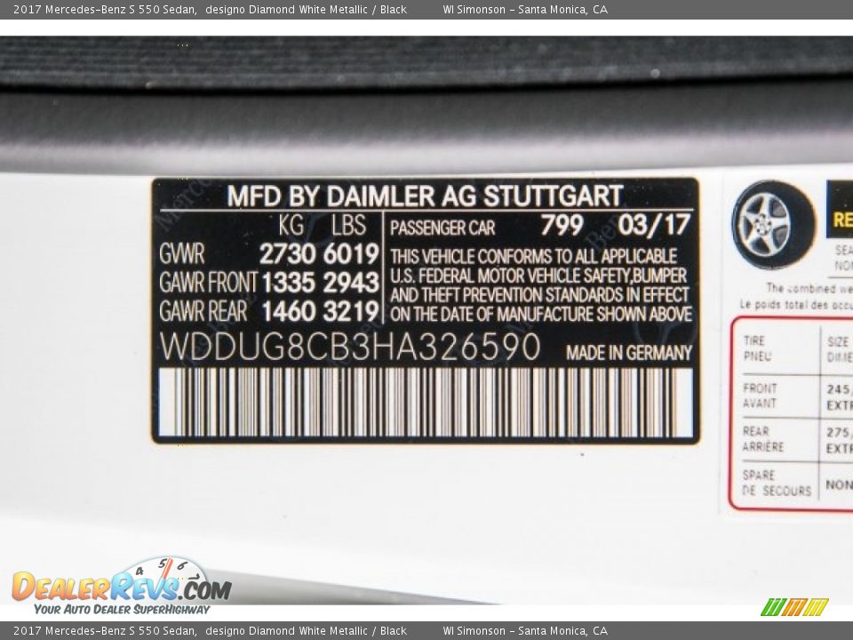 2017 Mercedes-Benz S 550 Sedan designo Diamond White Metallic / Black Photo #10