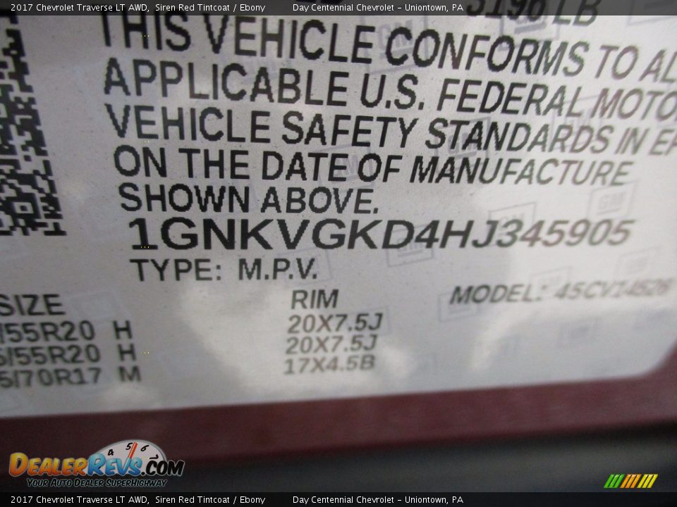 2017 Chevrolet Traverse LT AWD Siren Red Tintcoat / Ebony Photo #19