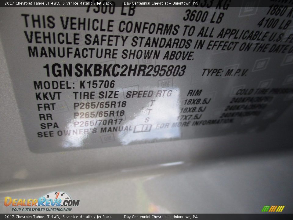 2017 Chevrolet Tahoe LT 4WD Silver Ice Metallic / Jet Black Photo #19