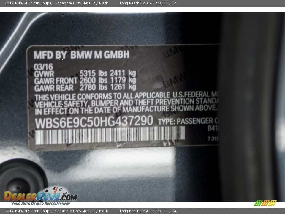 2017 BMW M6 Gran Coupe Singapore Gray Metallic / Black Photo #18