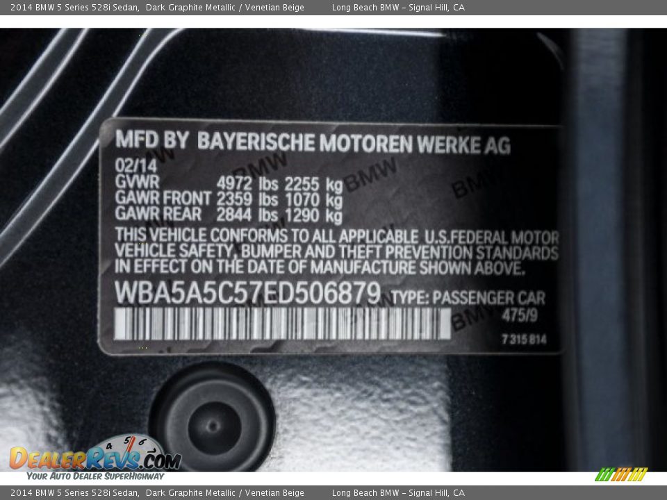 2014 BMW 5 Series 528i Sedan Dark Graphite Metallic / Venetian Beige Photo #18