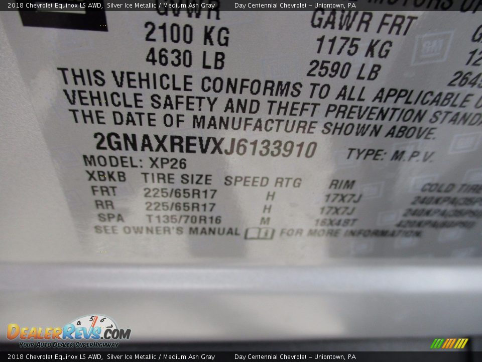 2018 Chevrolet Equinox LS AWD Silver Ice Metallic / Medium Ash Gray Photo #19