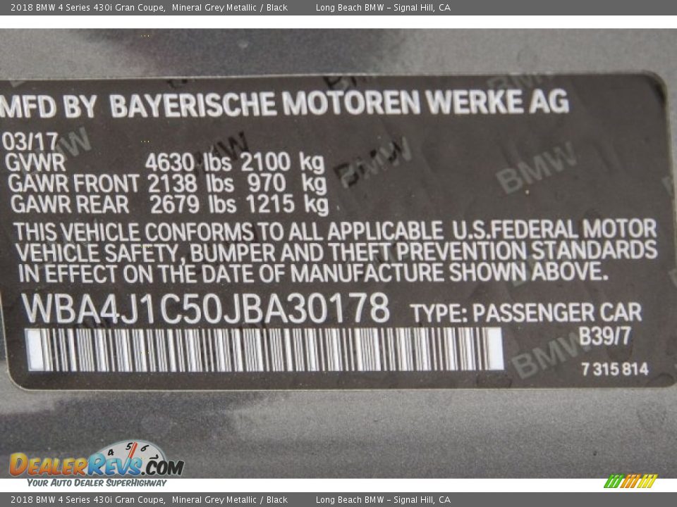 2018 BMW 4 Series 430i Gran Coupe Mineral Grey Metallic / Black Photo #11