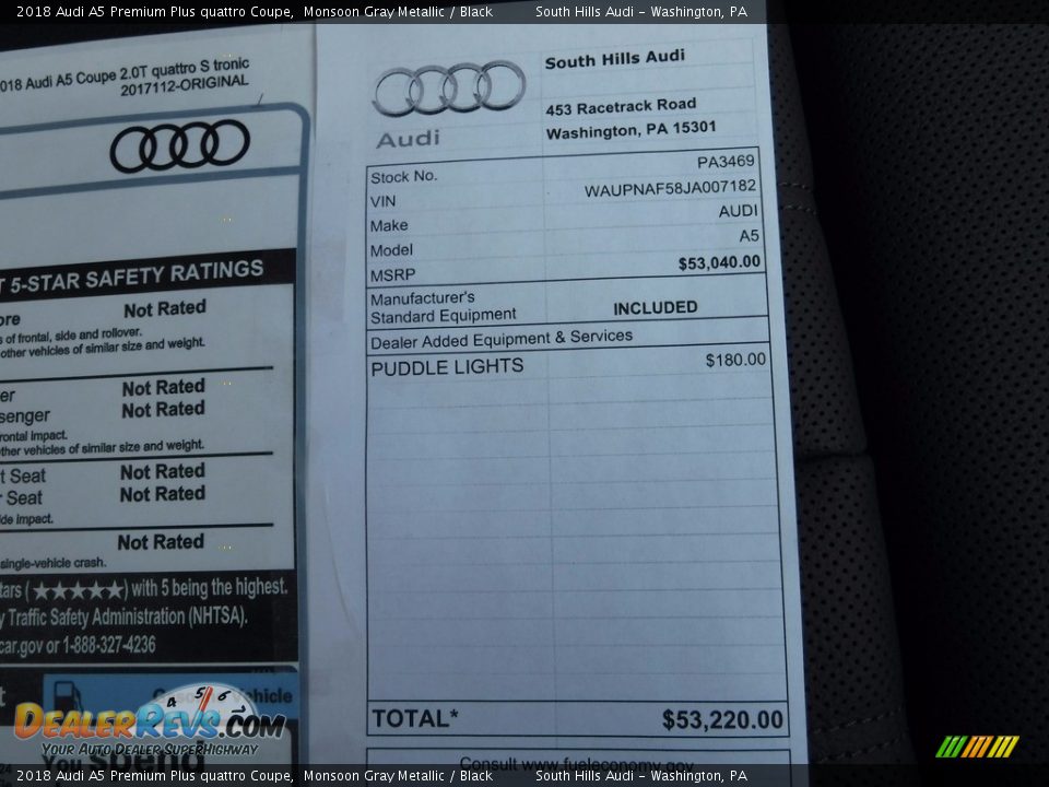2018 Audi A5 Premium Plus quattro Coupe Window Sticker Photo #12