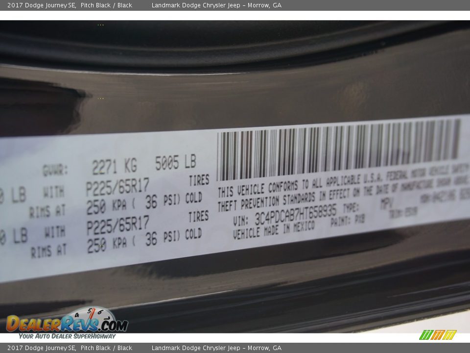 2017 Dodge Journey SE Pitch Black / Black Photo #9