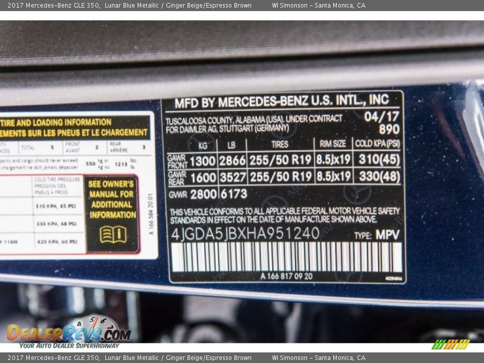 2017 Mercedes-Benz GLE 350 Lunar Blue Metallic / Ginger Beige/Espresso Brown Photo #10