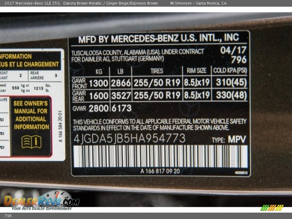 Mercedes-Benz Color Code 796 Dakota Brown Metallic