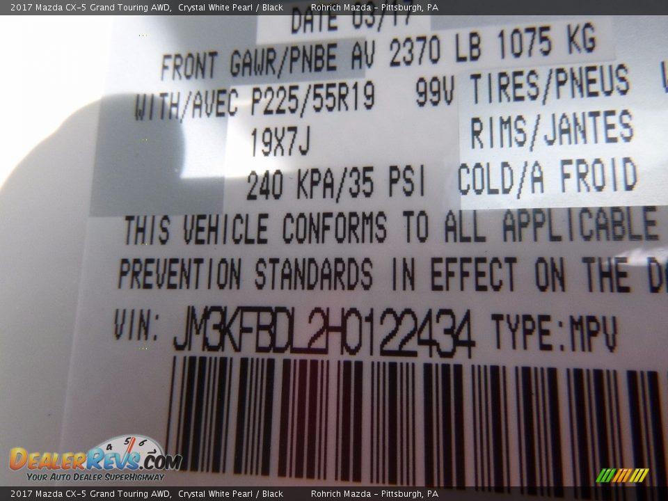 2017 Mazda CX-5 Grand Touring AWD Crystal White Pearl / Black Photo #10