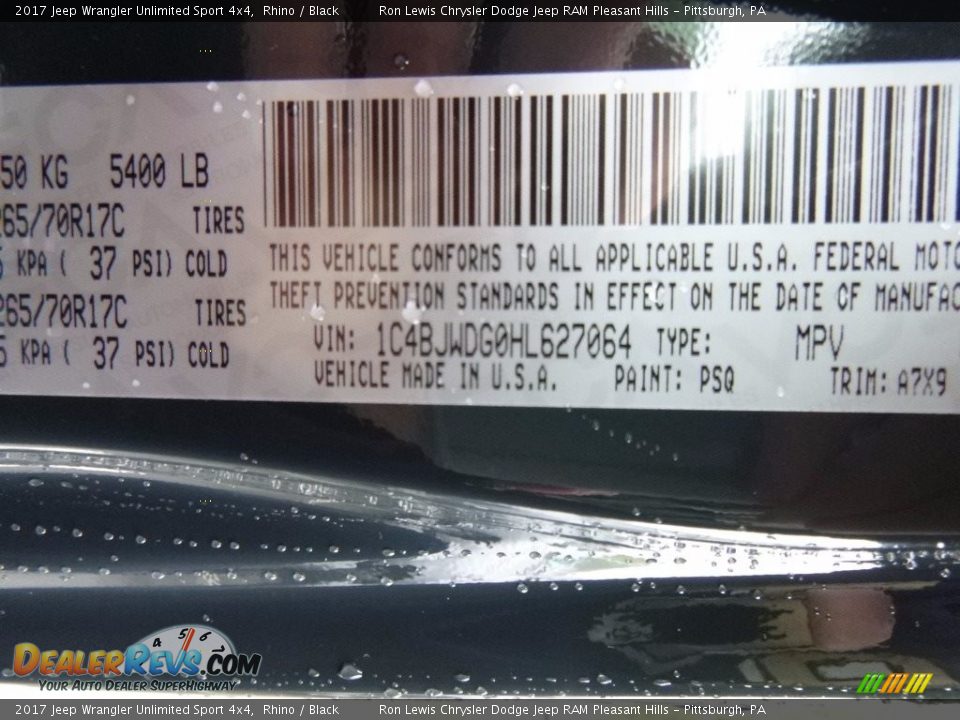 2017 Jeep Wrangler Unlimited Sport 4x4 Rhino / Black Photo #15