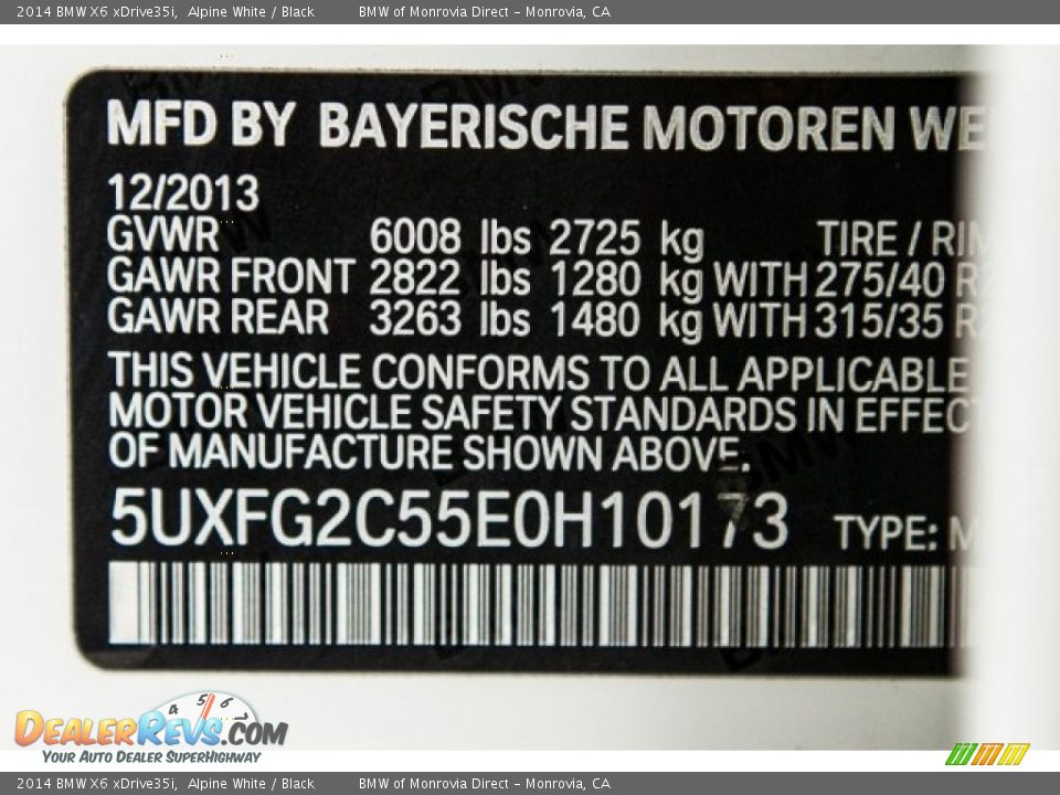 2014 BMW X6 xDrive35i Alpine White / Black Photo #22