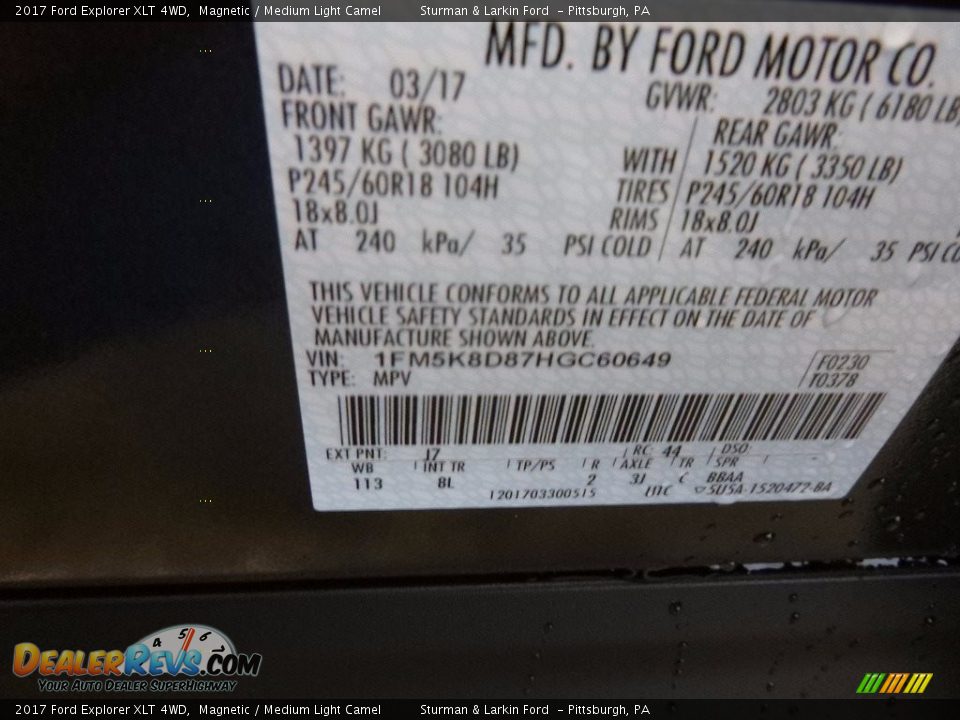 2017 Ford Explorer XLT 4WD Magnetic / Medium Light Camel Photo #11