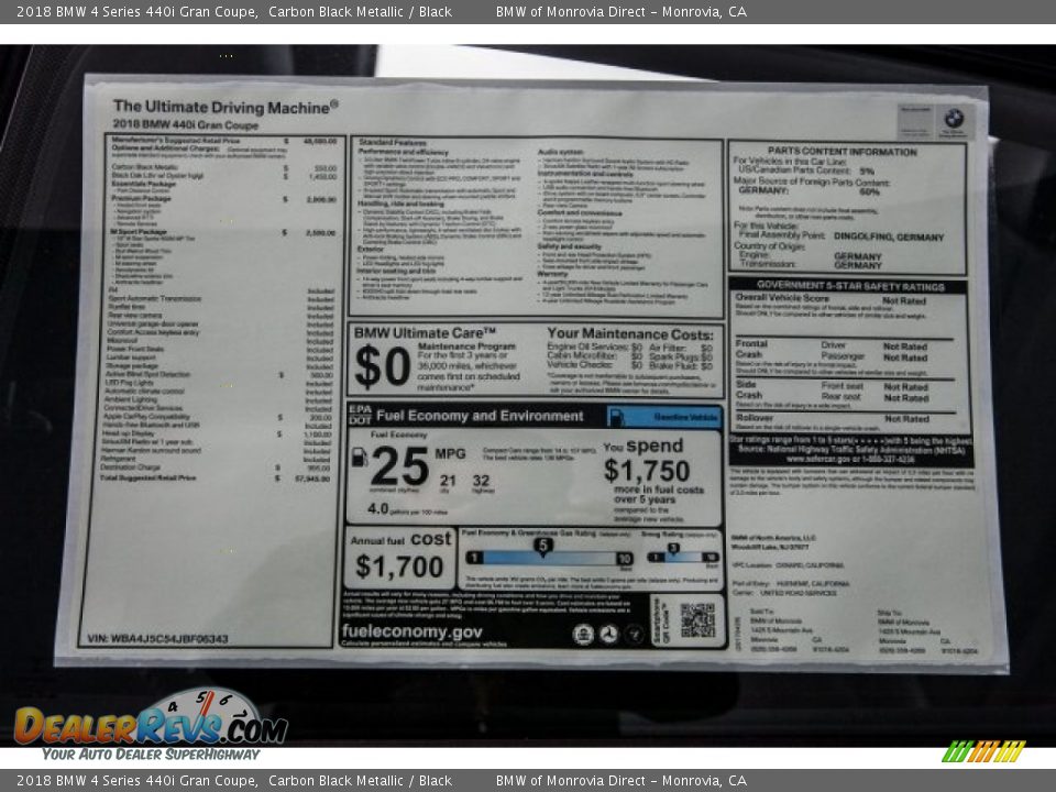 2018 BMW 4 Series 440i Gran Coupe Window Sticker Photo #10