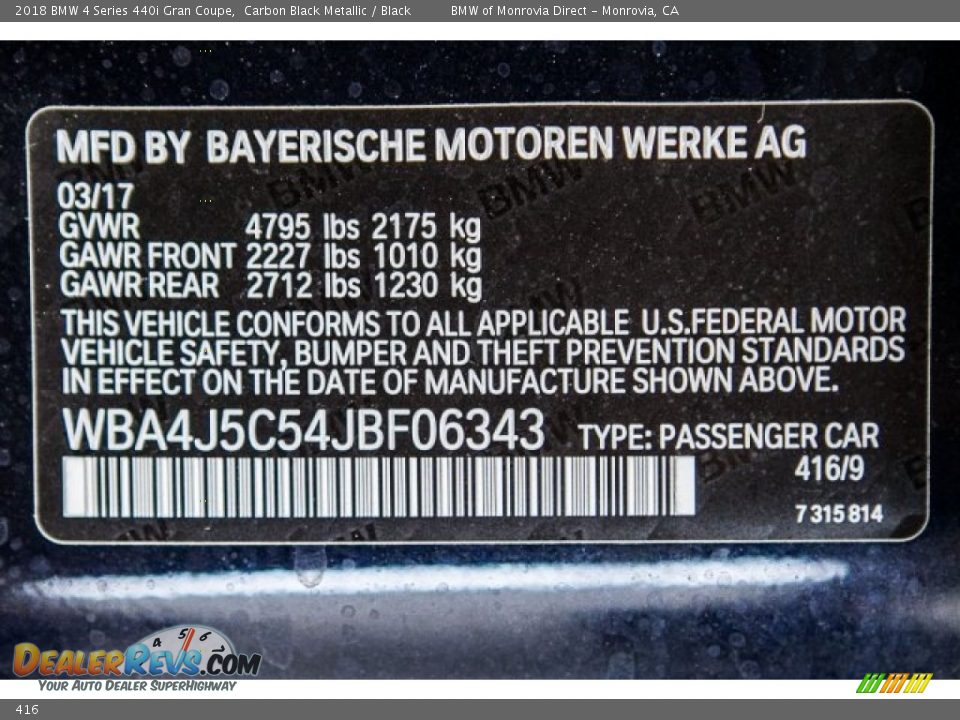 BMW Color Code 416 Carbon Black Metallic