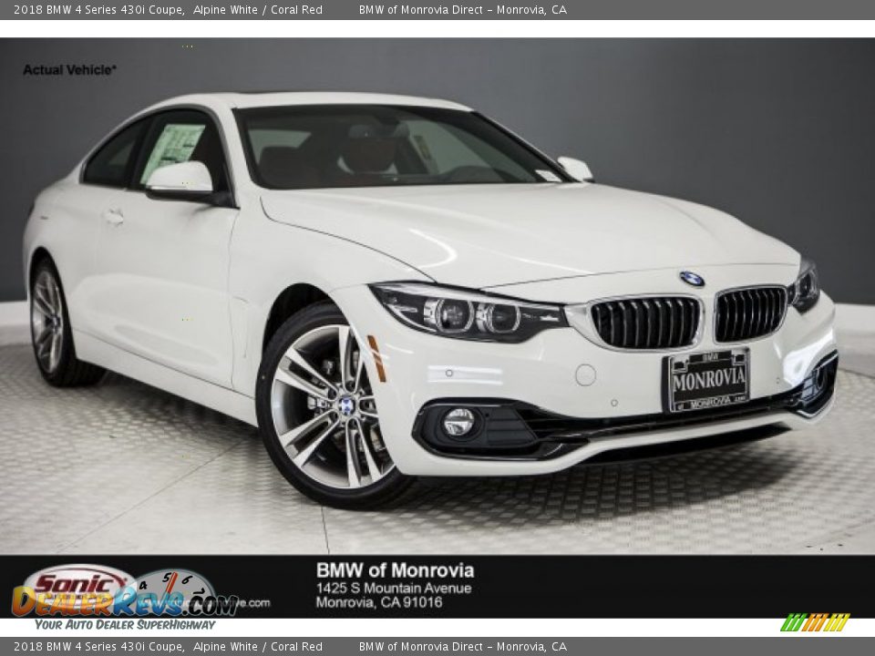 2018 BMW 4 Series 430i Coupe Alpine White / Coral Red Photo #1