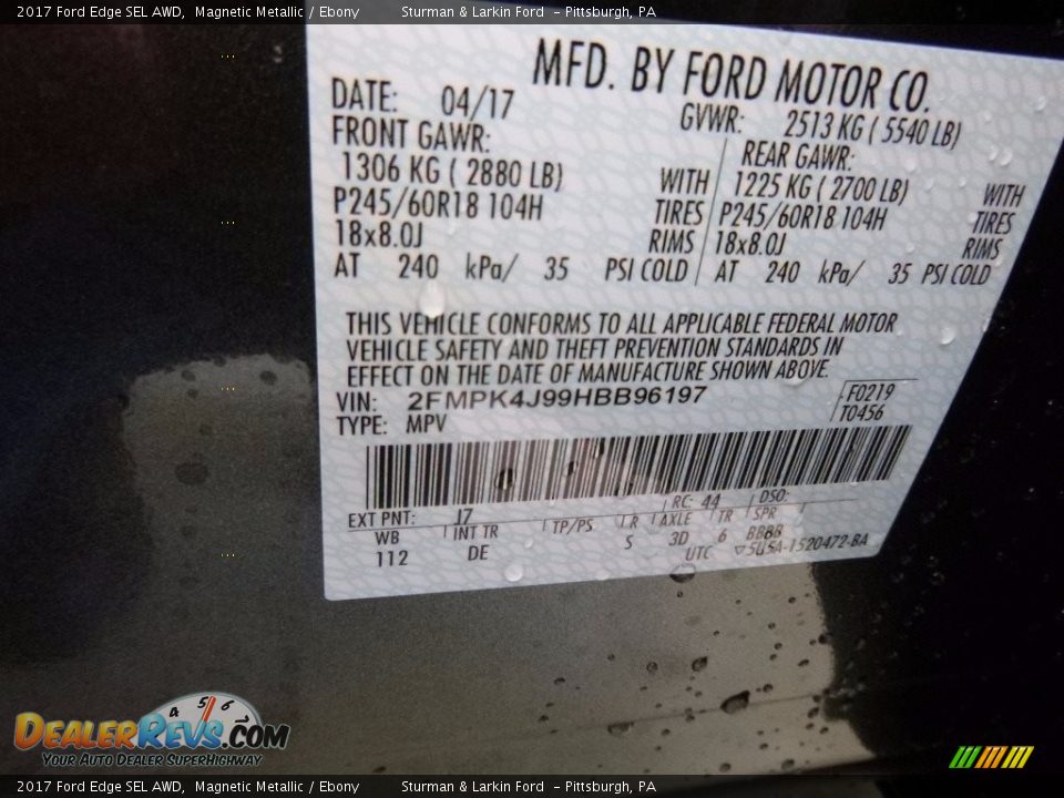 2017 Ford Edge SEL AWD Magnetic Metallic / Ebony Photo #11