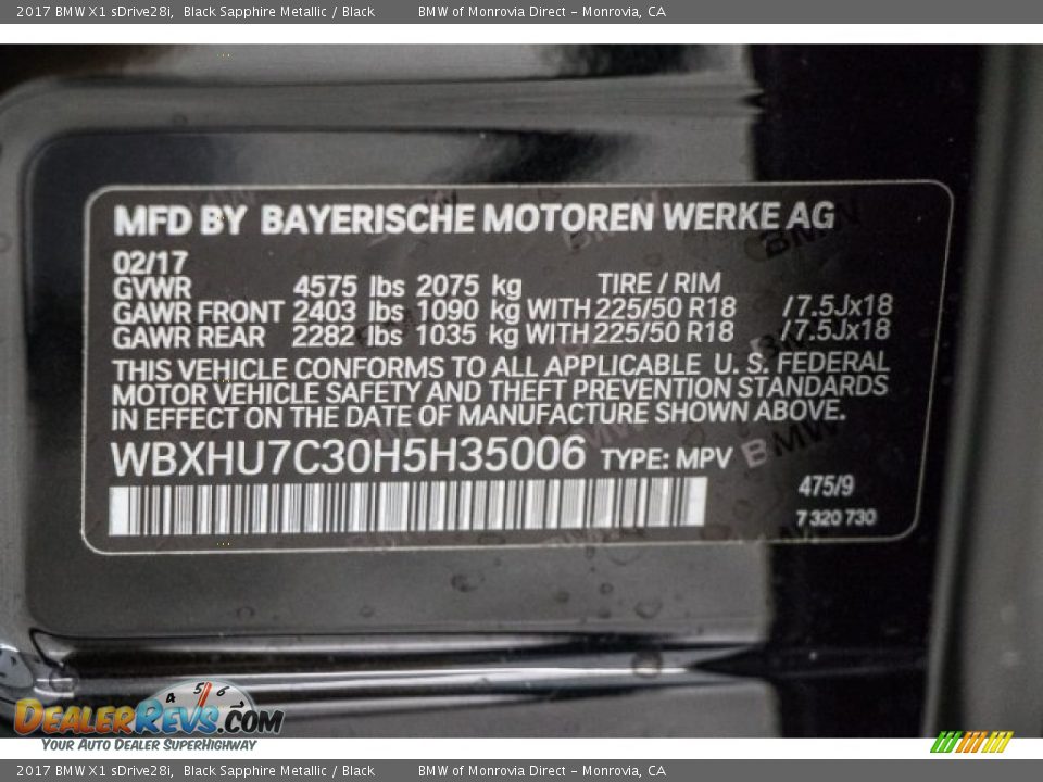 2017 BMW X1 sDrive28i Black Sapphire Metallic / Black Photo #10