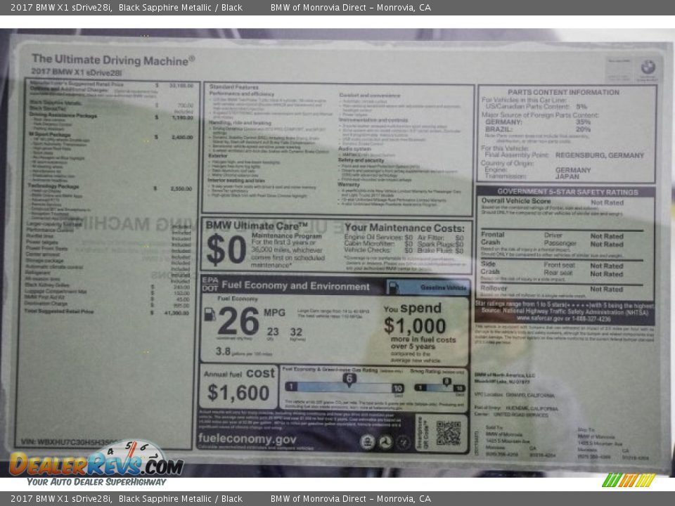 2017 BMW X1 sDrive28i Black Sapphire Metallic / Black Photo #11