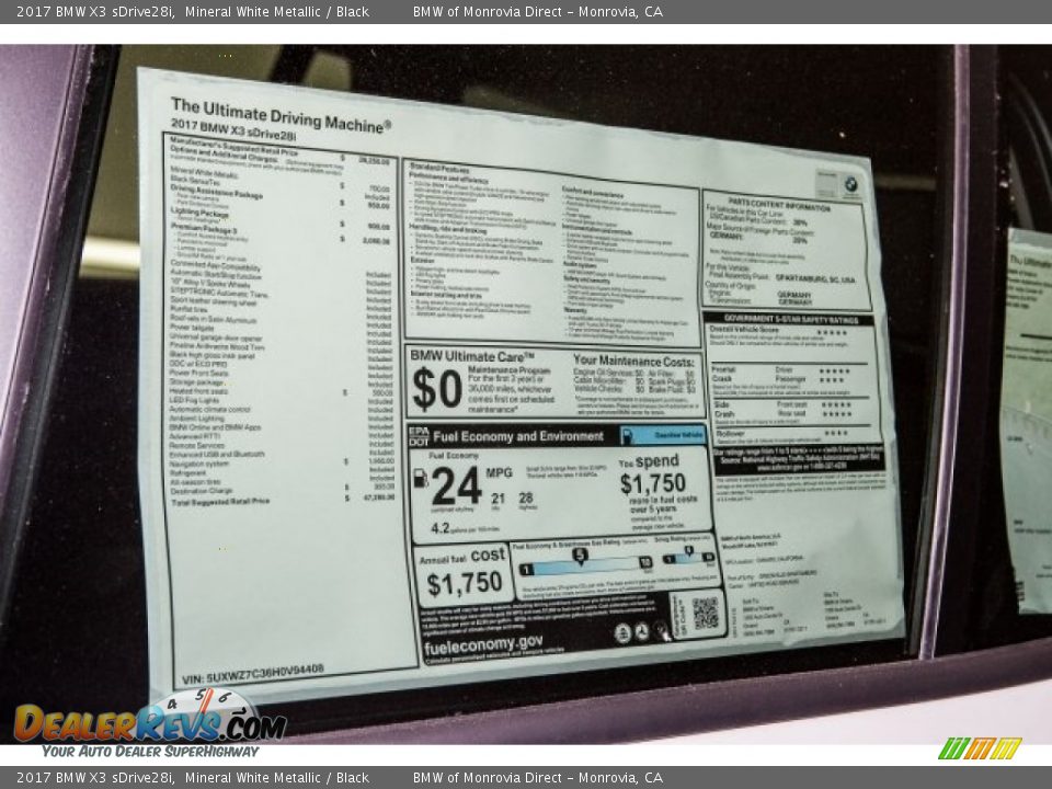 2017 BMW X3 sDrive28i Mineral White Metallic / Black Photo #10