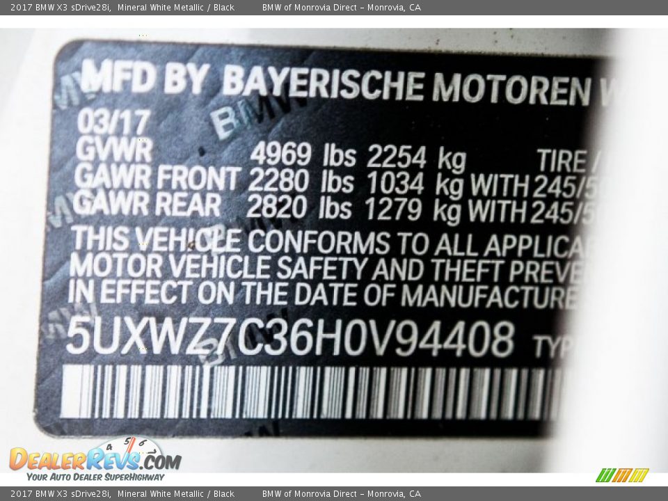 2017 BMW X3 sDrive28i Mineral White Metallic / Black Photo #12