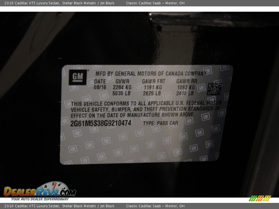 2016 Cadillac XTS Luxury Sedan Stellar Black Metallic / Jet Black Photo #11