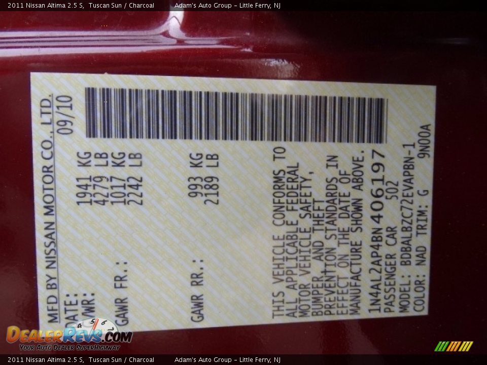 2011 Nissan Altima 2.5 S Tuscan Sun / Charcoal Photo #9