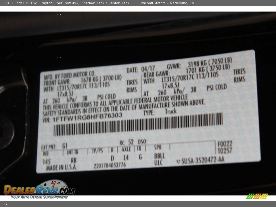 Ford Color Code G1 Shadow Black