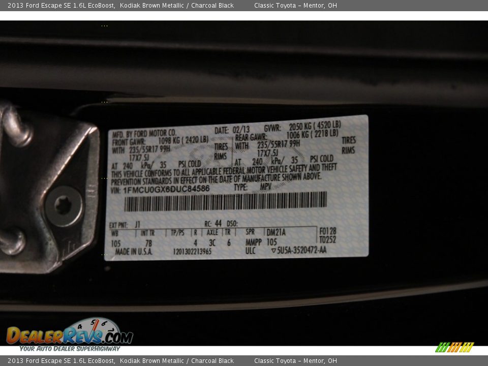 2013 Ford Escape SE 1.6L EcoBoost Kodiak Brown Metallic / Charcoal Black Photo #17