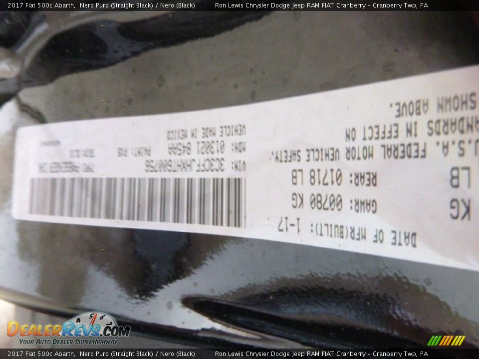 2017 Fiat 500c Abarth Nero Puro (Straight Black) / Nero (Black) Photo #15