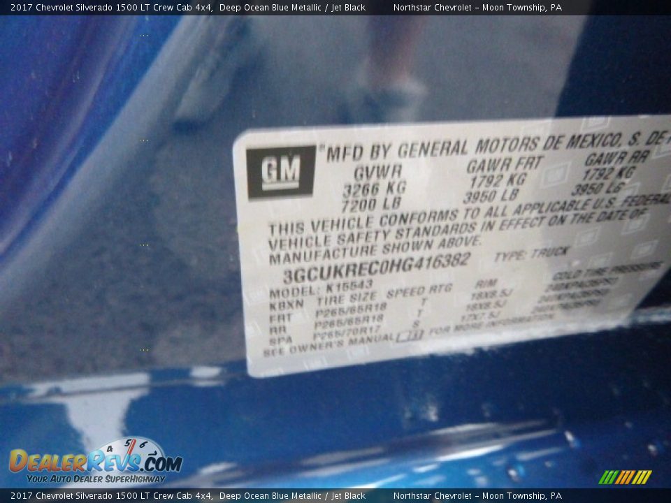 2017 Chevrolet Silverado 1500 LT Crew Cab 4x4 Deep Ocean Blue Metallic / Jet Black Photo #16