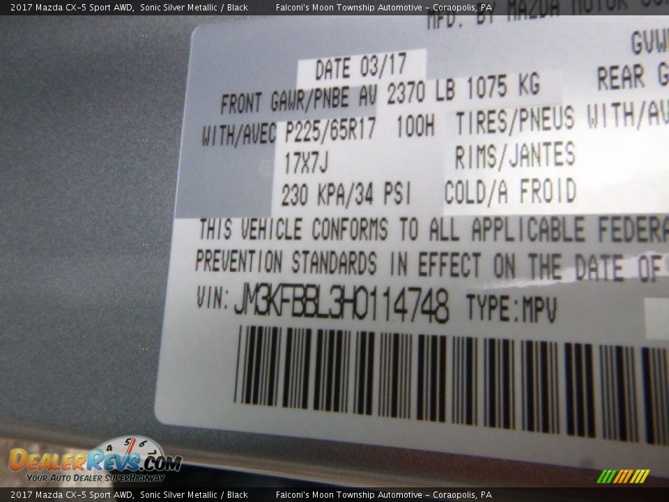 2017 Mazda CX-5 Sport AWD Sonic Silver Metallic / Black Photo #12