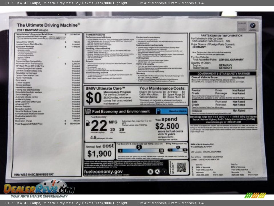 2017 BMW M2 Coupe Window Sticker Photo #10