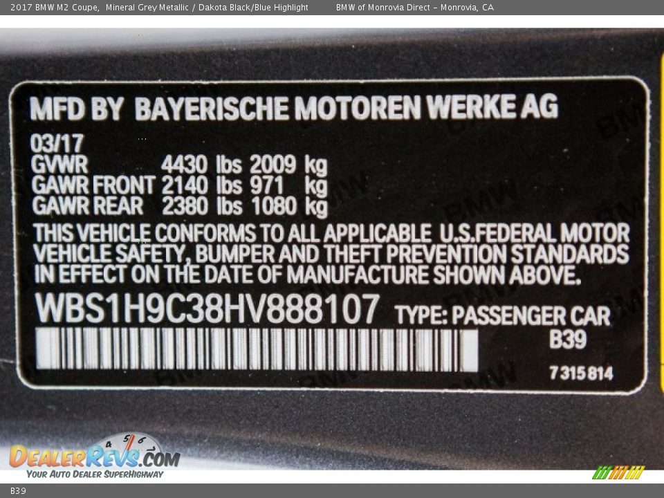 BMW Color Code B39 Mineral Grey Metallic