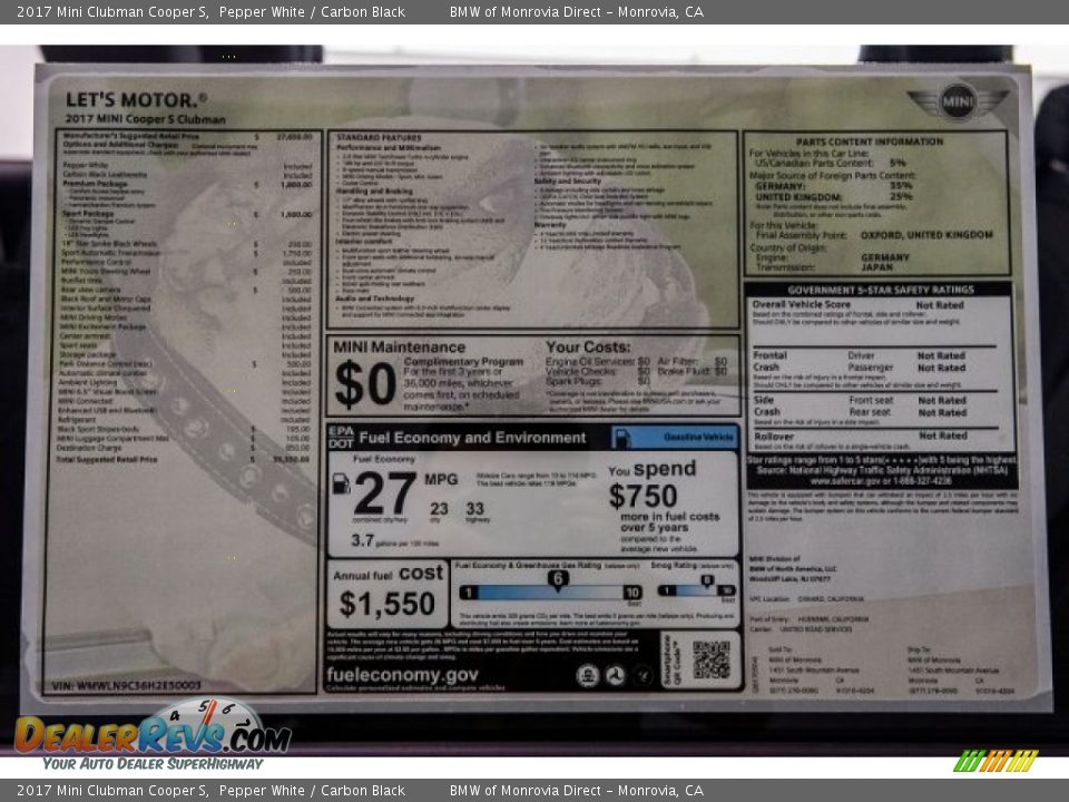 2017 Mini Clubman Cooper S Pepper White / Carbon Black Photo #10