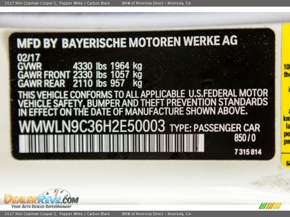 2017 Mini Clubman Cooper S Pepper White / Carbon Black Photo #11