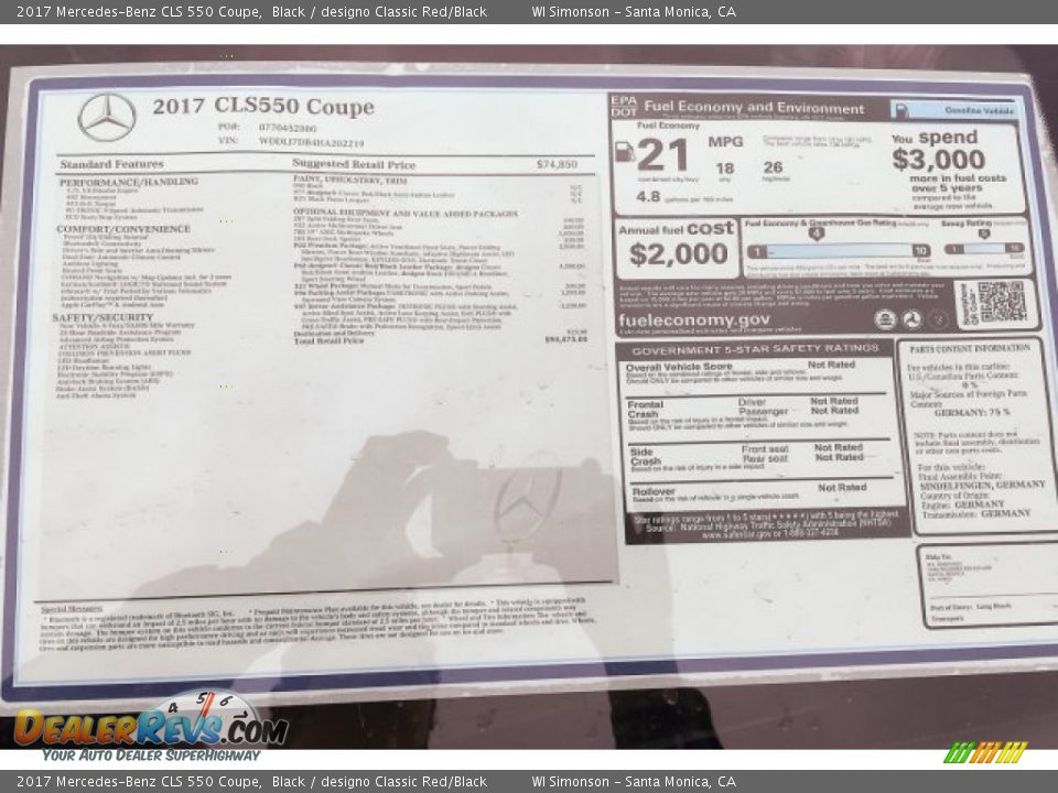 2017 Mercedes-Benz CLS 550 Coupe Black / designo Classic Red/Black Photo #11