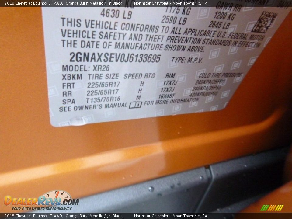 2018 Chevrolet Equinox LT AWD Orange Burst Metallic / Jet Black Photo #17