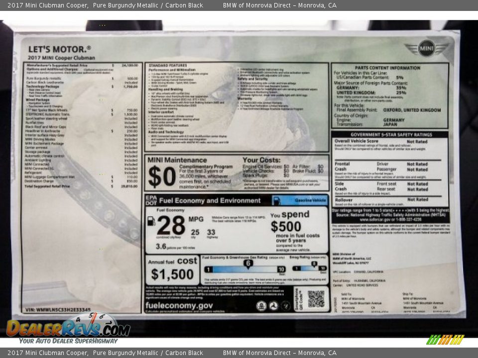 2017 Mini Clubman Cooper Pure Burgundy Metallic / Carbon Black Photo #10