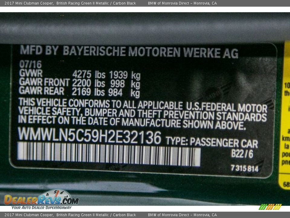 2017 Mini Clubman Cooper British Racing Green II Metallic / Carbon Black Photo #7