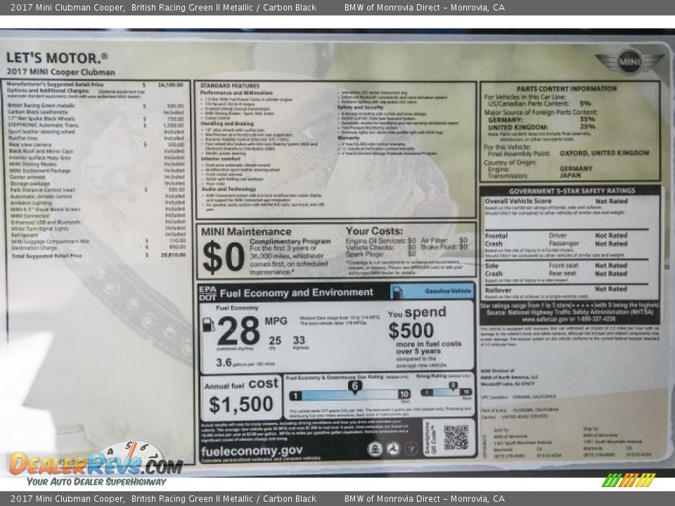 2017 Mini Clubman Cooper British Racing Green II Metallic / Carbon Black Photo #11