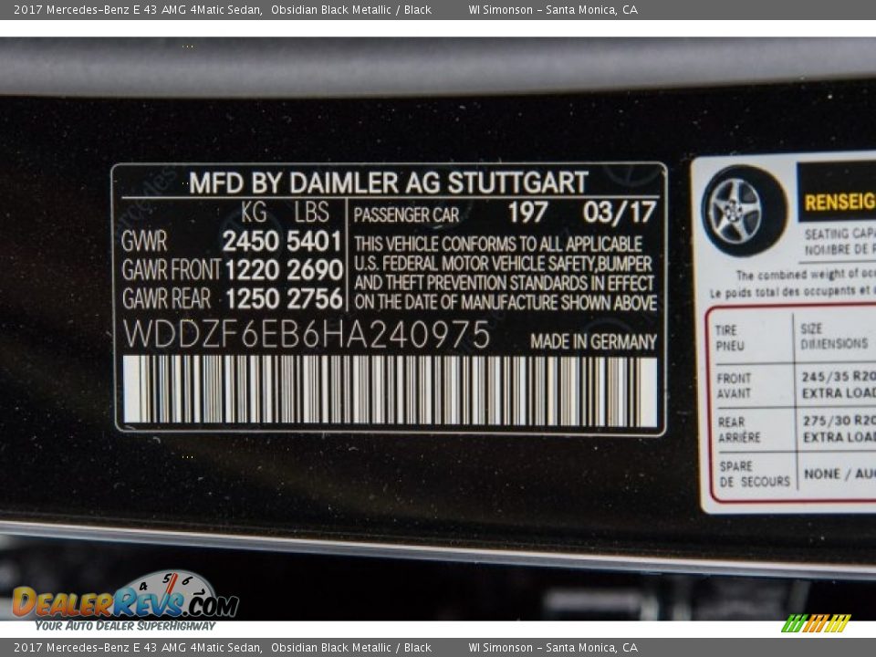 2017 Mercedes-Benz E 43 AMG 4Matic Sedan Obsidian Black Metallic / Black Photo #10