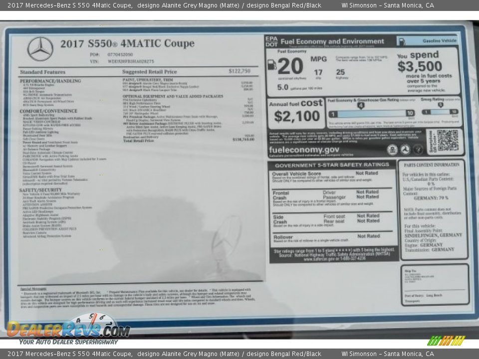 2017 Mercedes-Benz S 550 4Matic Coupe Window Sticker Photo #10