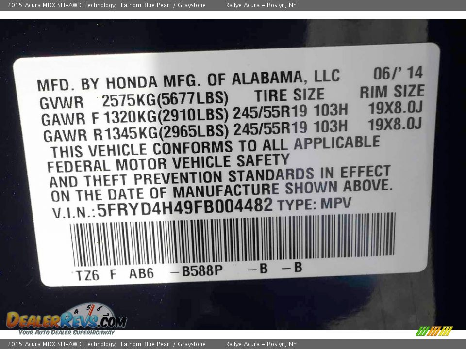 2015 Acura MDX SH-AWD Technology Fathom Blue Pearl / Graystone Photo #20